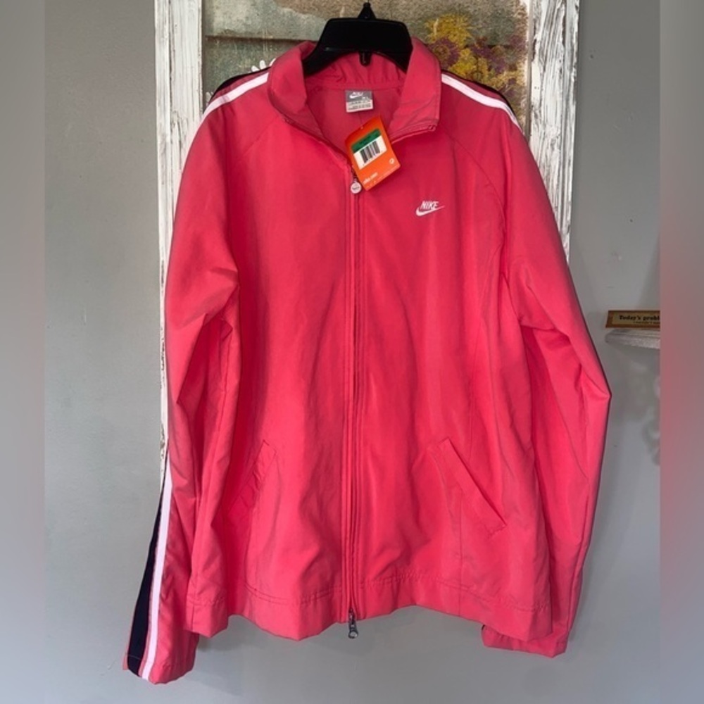 NEW Vintage Y2K Women's Nike Pink Full Zip Windbreaker Track Running Jacket XL